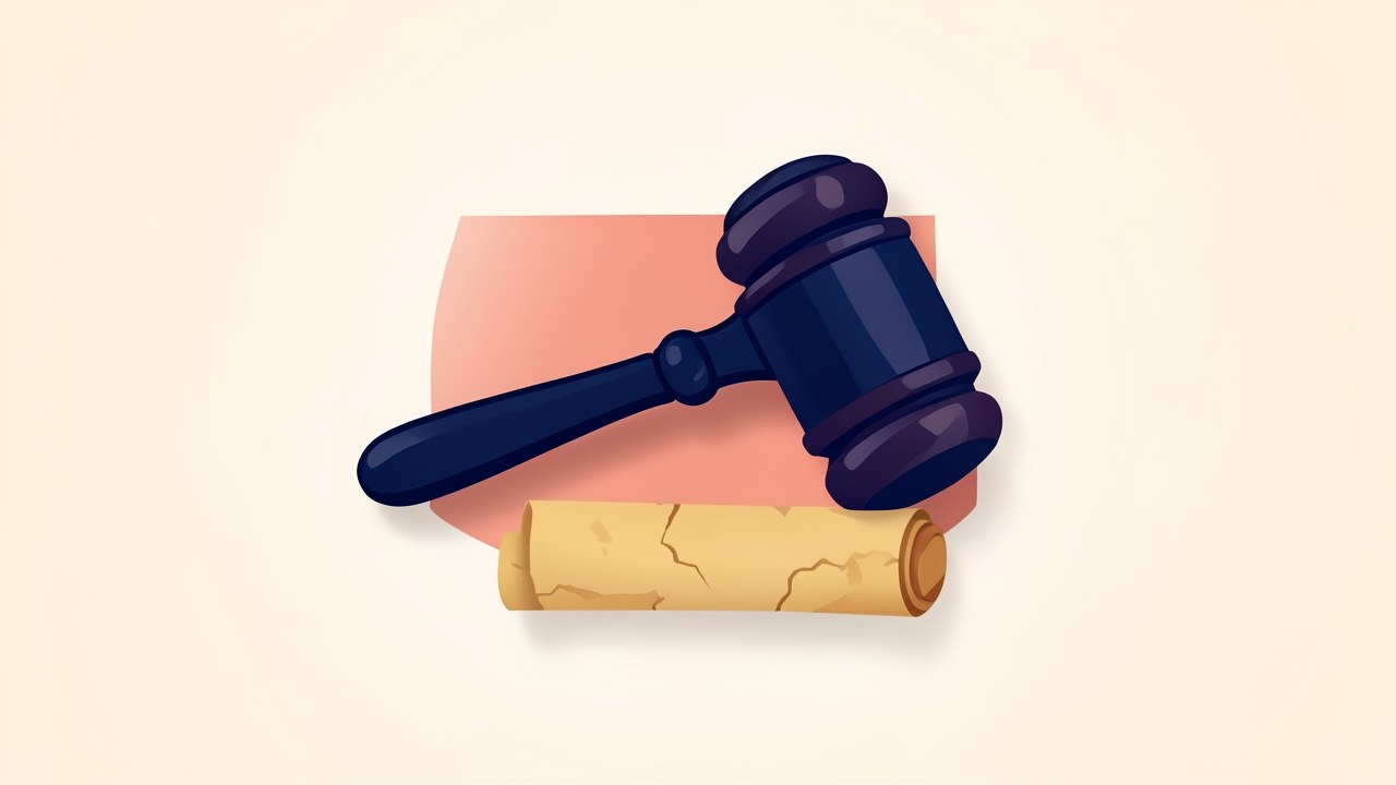 A realistic illustration of a gavel and a scroll, suggesting legal terms and agreements.