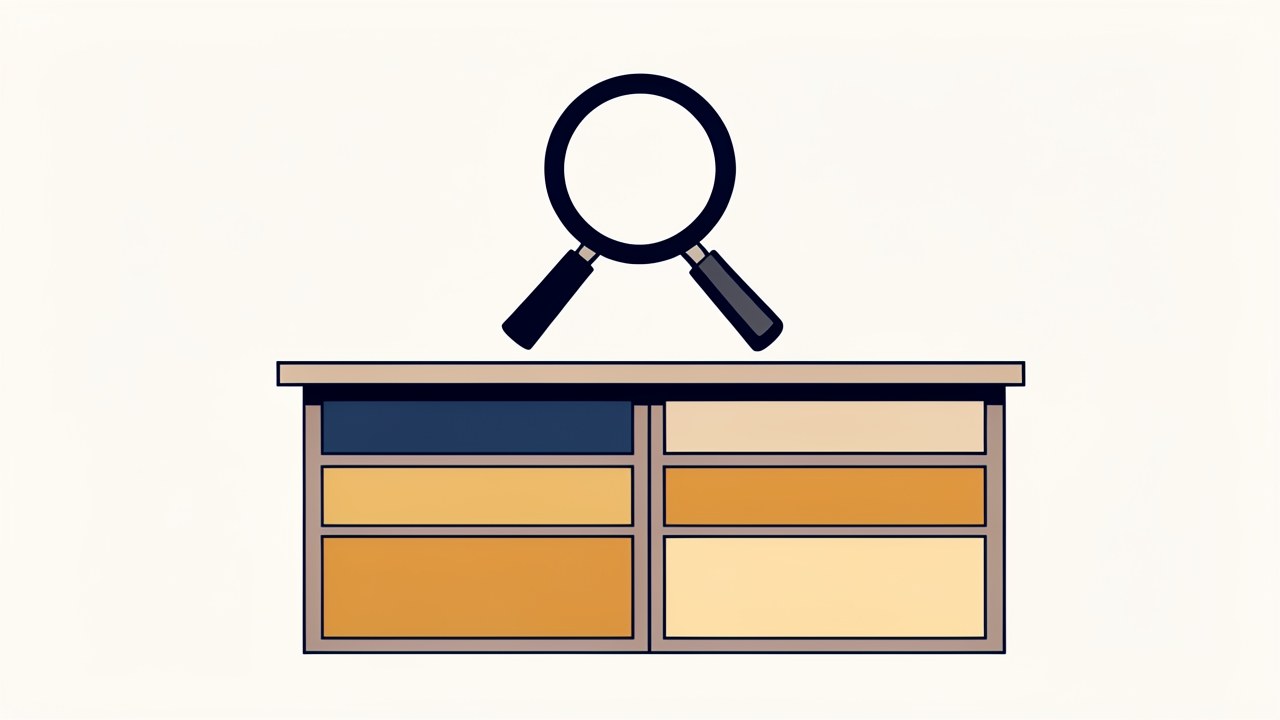 Two-column comparison table with a magnifying glass over the top, symbolizing side-by-side evaluation of loan offers.