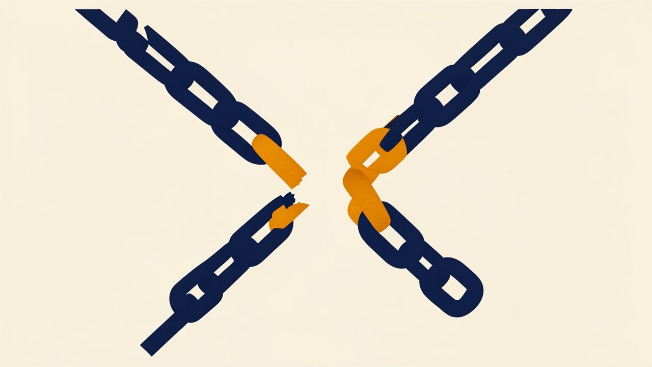 An abstract representation of an unsecured loan: a chain with a link missing, symbolizing no collateral, and a simple chart showing risk.