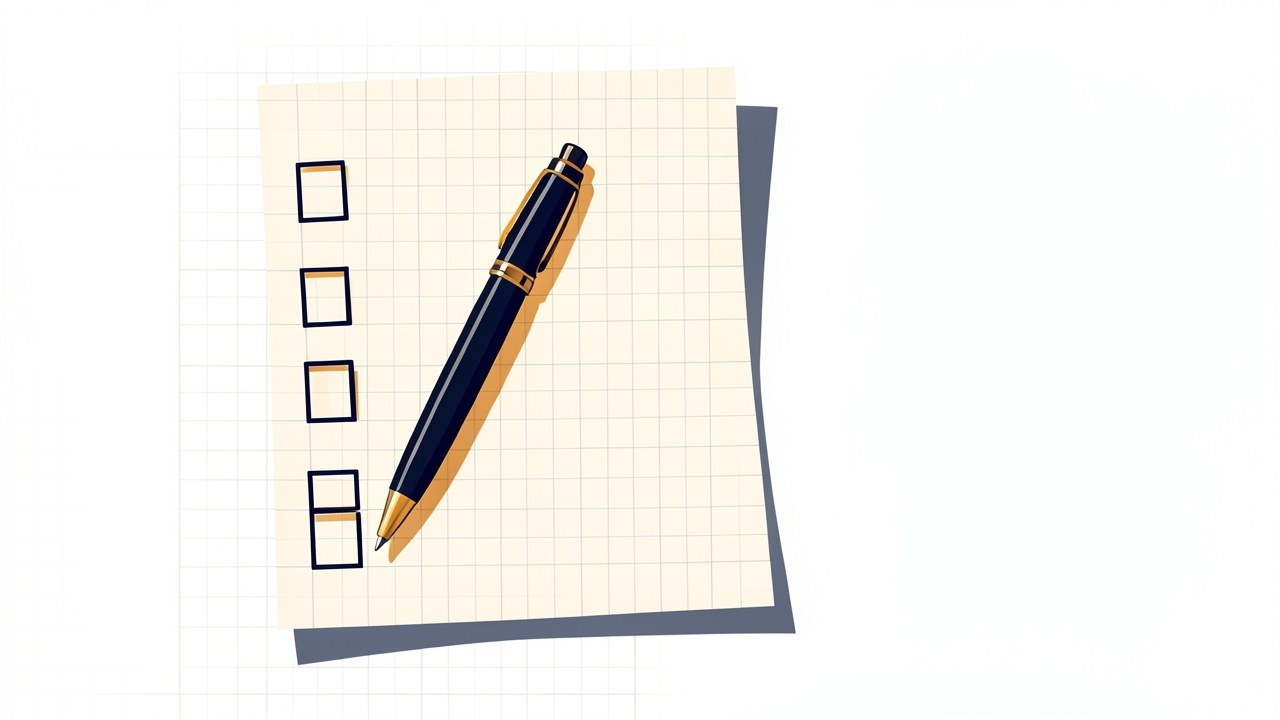 A flat illustration of a paper with a checklist and a pen, symbolizing the loan application process.