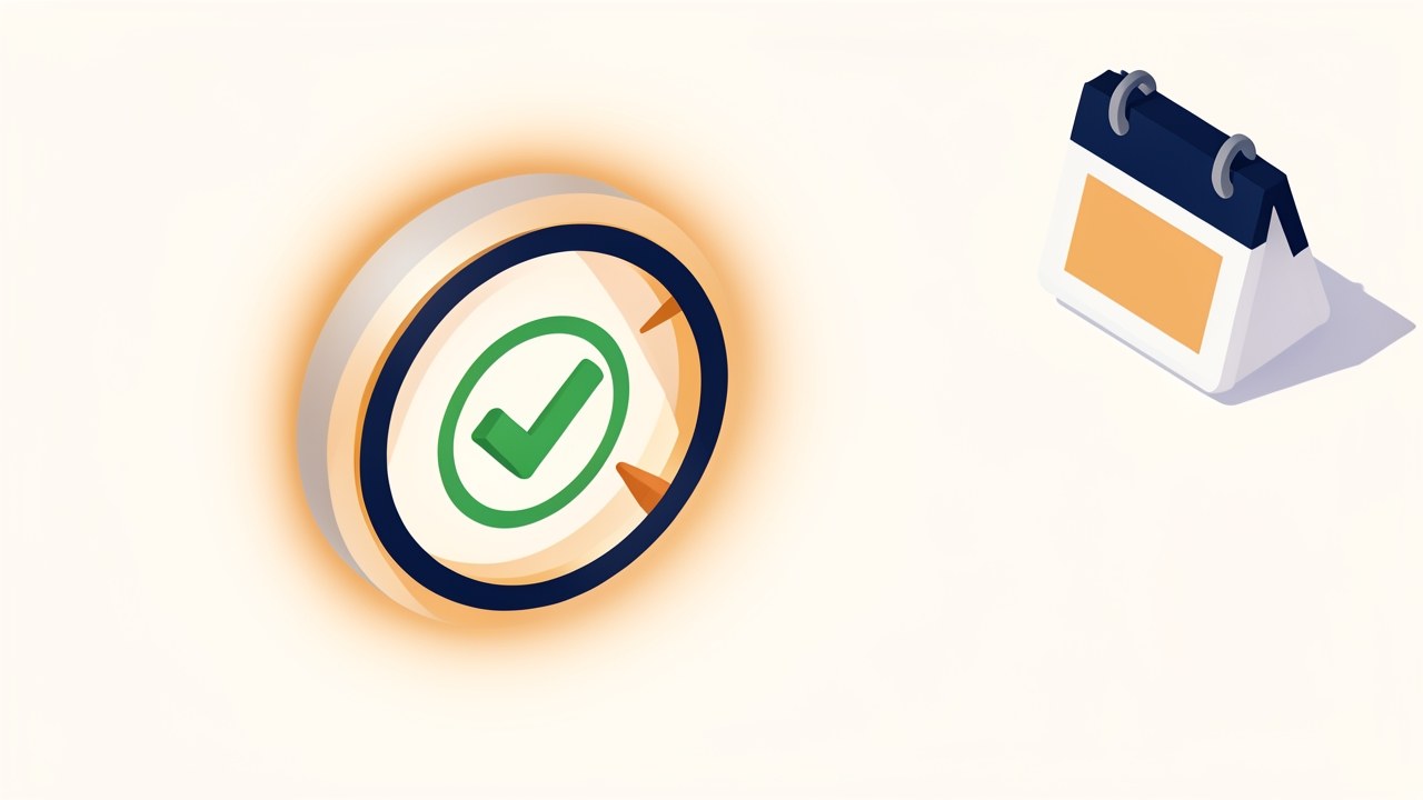 An illustration of a gauge with a soft light beam and a checkmark, symbolizing a soft credit check, and a small calendar.